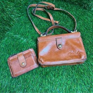 Patricia Nash Tan Leather Crossbody Bag And Wallet Set